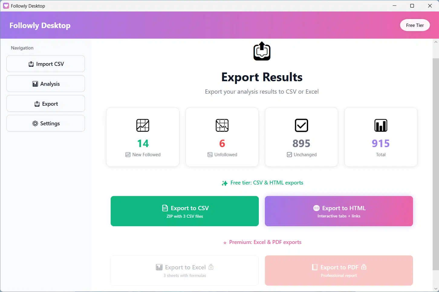 Followly Desktop - Export