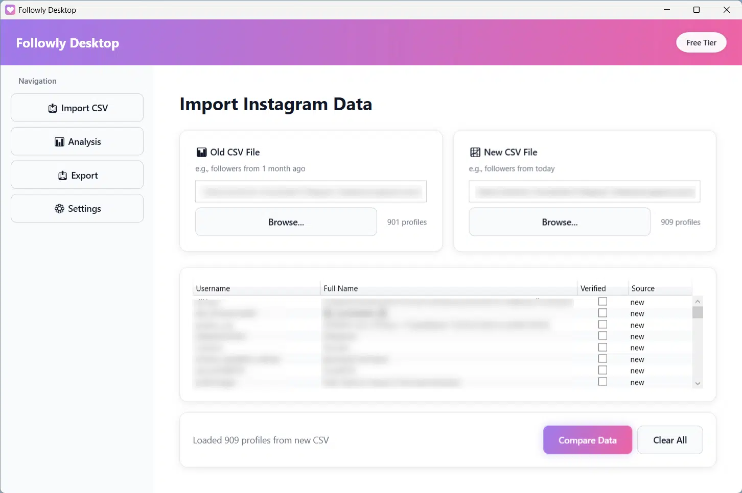 Followly Desktop - Import CSV